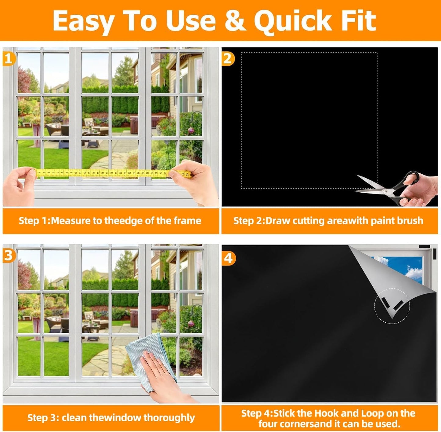 Blackout Blinds 138" x 57", 100% Blackout Curtains for Window, 420D No Drill Portable Black Out Shades Film for Bedroom, Cut to Any Size, Nursery Black Out Blinds for Baby Temporary, 20 Hook and Loop