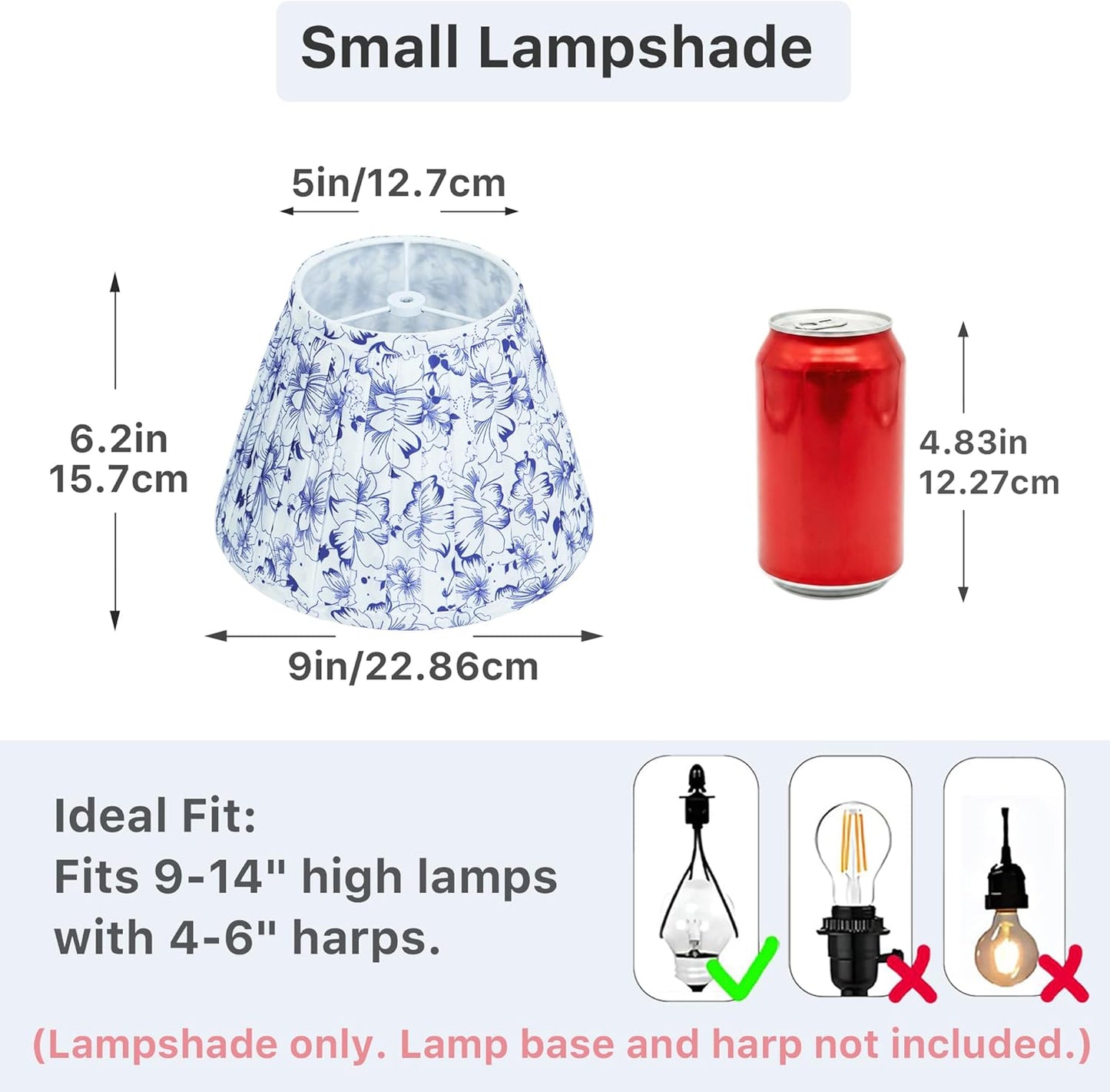 Small Blue Floral Lamp Shade for Bedside & Desk Lamps (1 Pack), 5x9x6.2 Inch Empire Pleated Lampshade, Cloth Lampshade with Spider Fitter, No Assembly, Ideal for Country, Vintage & Coastal Home Decor