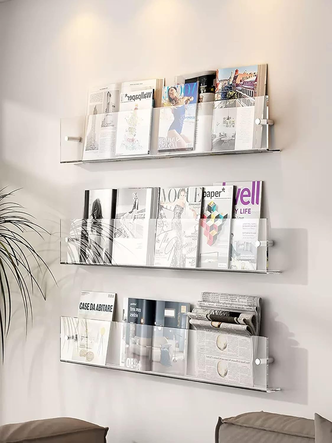 20'' Acrylic Brochure Holder Wall Mounted Floating Bookshelf Magazine Rack Adjustable Hanging Magazine Holder for Office, Waiting Room, Church, Cafe, Home Display (Color : Tran