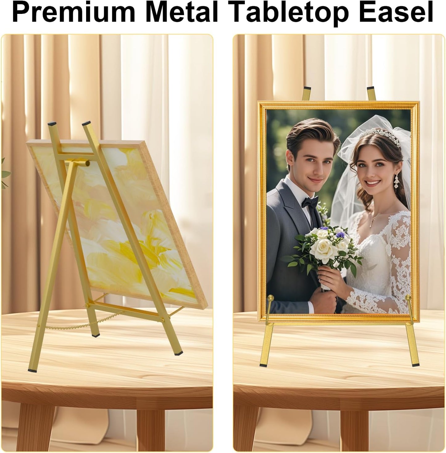 16" Large Metal Tabletop Easel Gold Table Top Easel Picture Stand Mirror Table Top Easels for Display Photo Frame Heavy Duty Plate Art Display Stand for Sign Tabletop Wedding Frame Stands