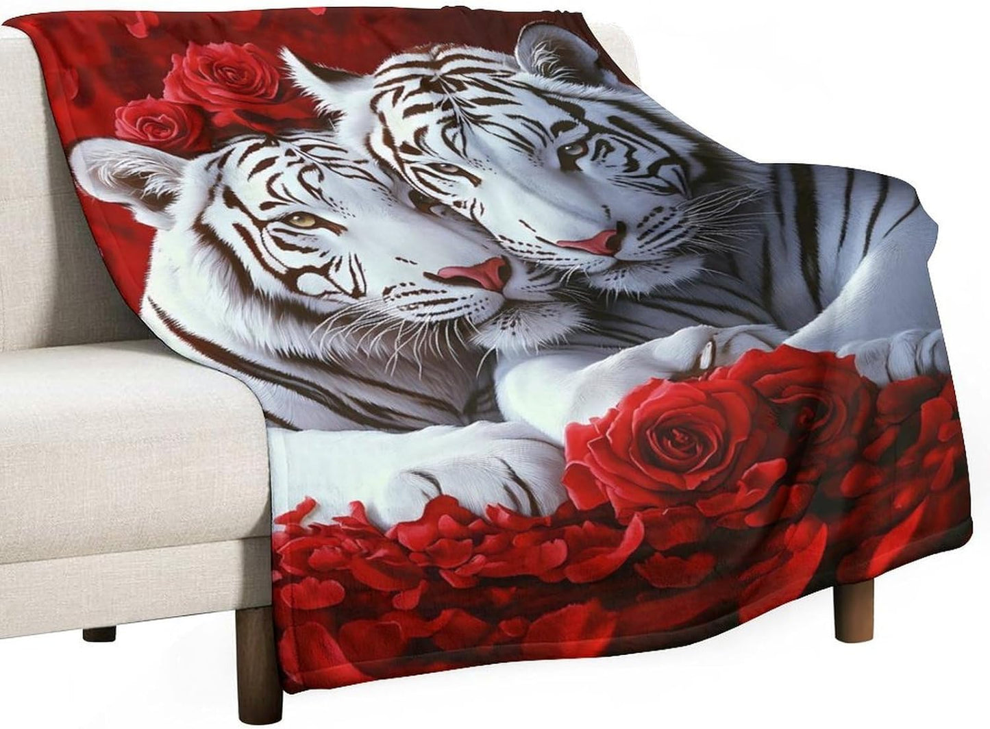 Tiger Red Rose Throw Blanket for Couch Bed Plush Cozy Fuzzy Flannel Blanket for All Season 40"x50"