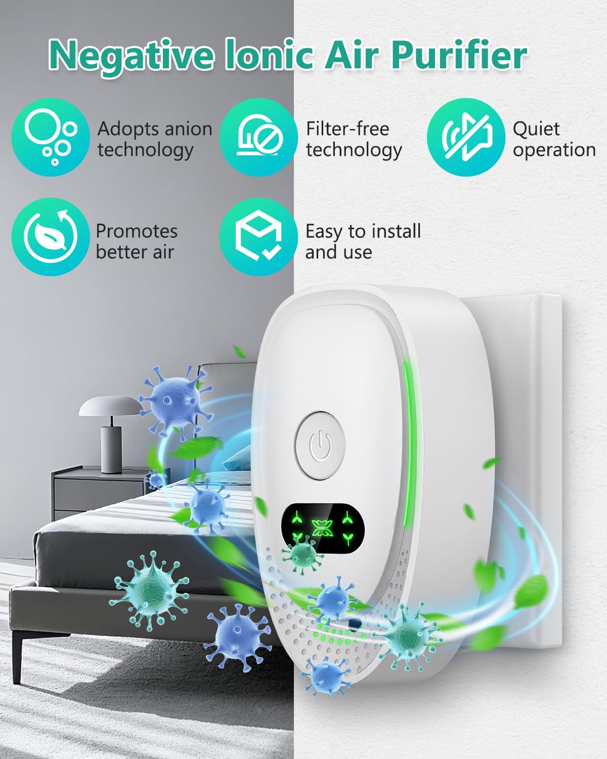 ORIA Plug-In Air Purifier, 4 Pack Negative Ion Air Ionizer for Home, Quiet Operation Air Freshener, Portable Mini Air Cleaner for Kitchen, Bedroom, Office, Pets Smoke Smell