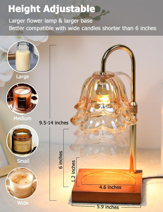 Flower Candle Warmer Lamp with Timer, Gold Lamp Candle Warmer Adjustable Dimmable, Electric Wax Warmer Lamp for Large Jar Candles Melt with 2 Bulbs, Gifts for Men Women Birthday Home Decor