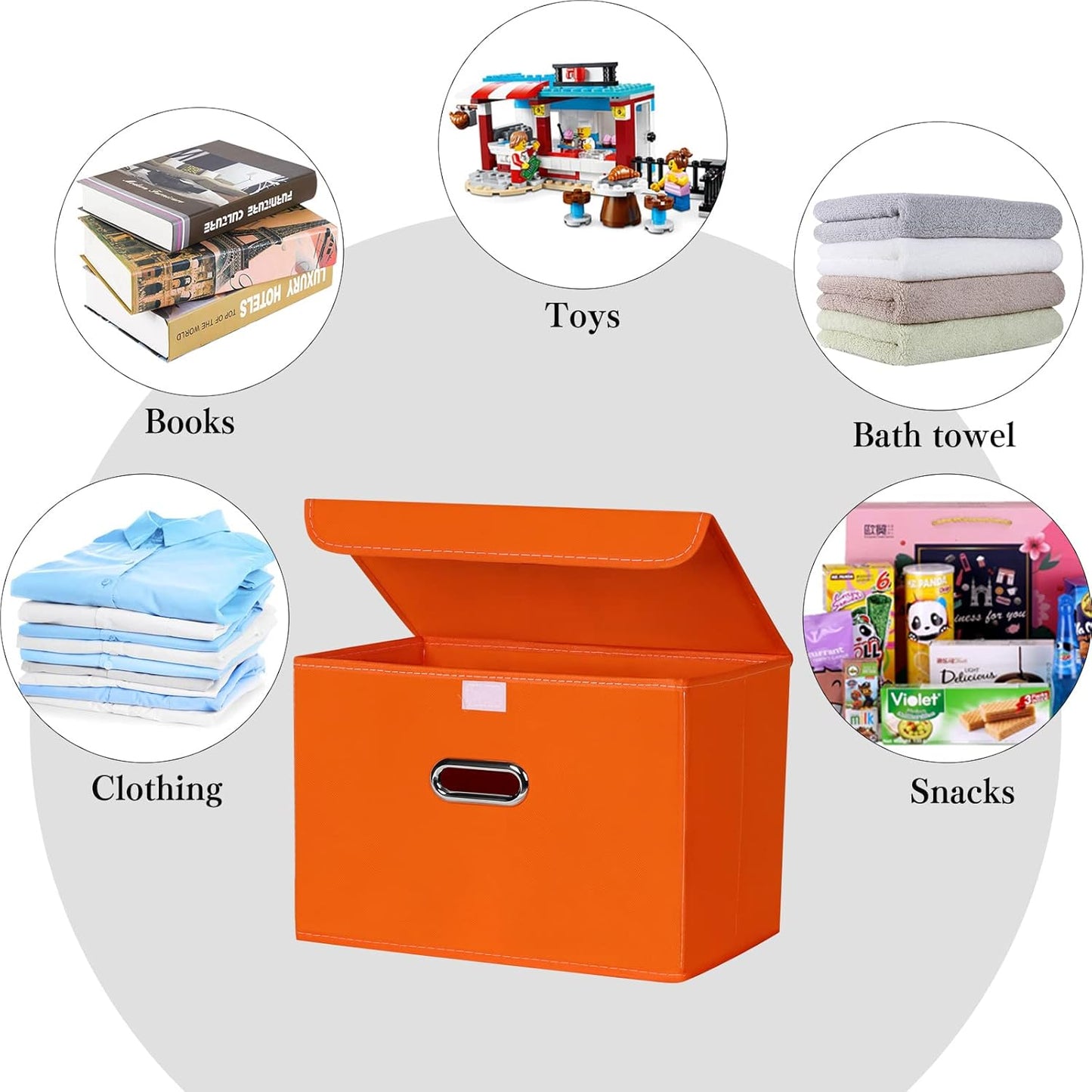 Fabric Storage Bins with Lids Closet Organizers Foldable Cubes Basket with Handles Cube Boxes for Home ，Orange