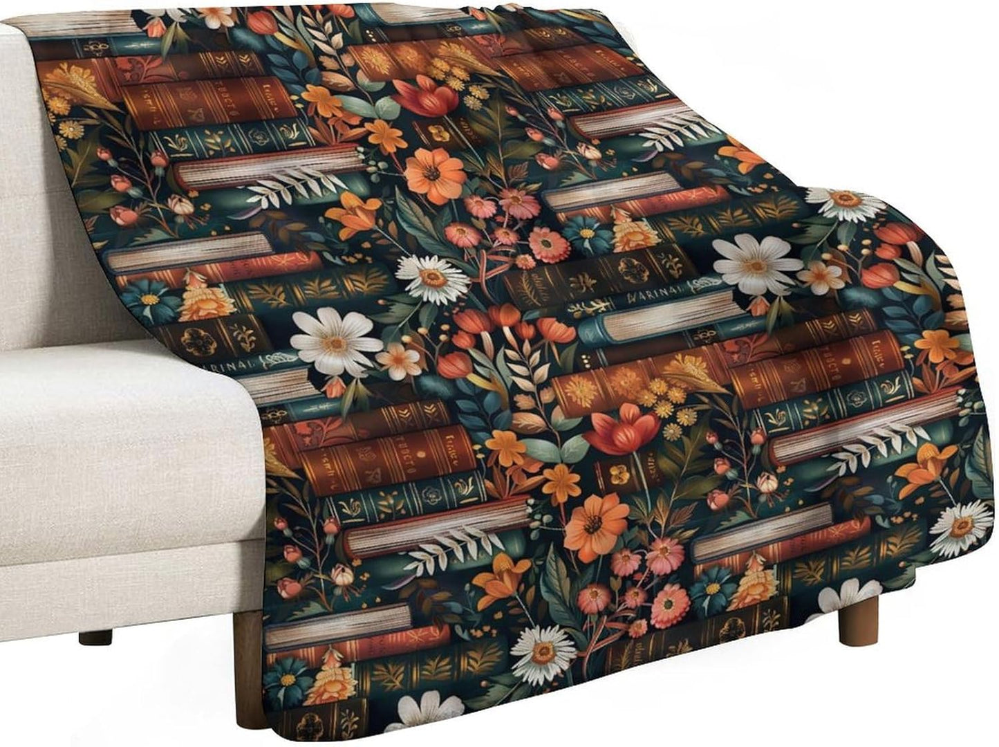 Vintage Book Lover Blanket, Floral Library Print Throw, Soft Cozy Fleece Blankets for Kids Women Girls, Retro Readers Decor for Room Couch & Bed Birthday Gifts 50x60in