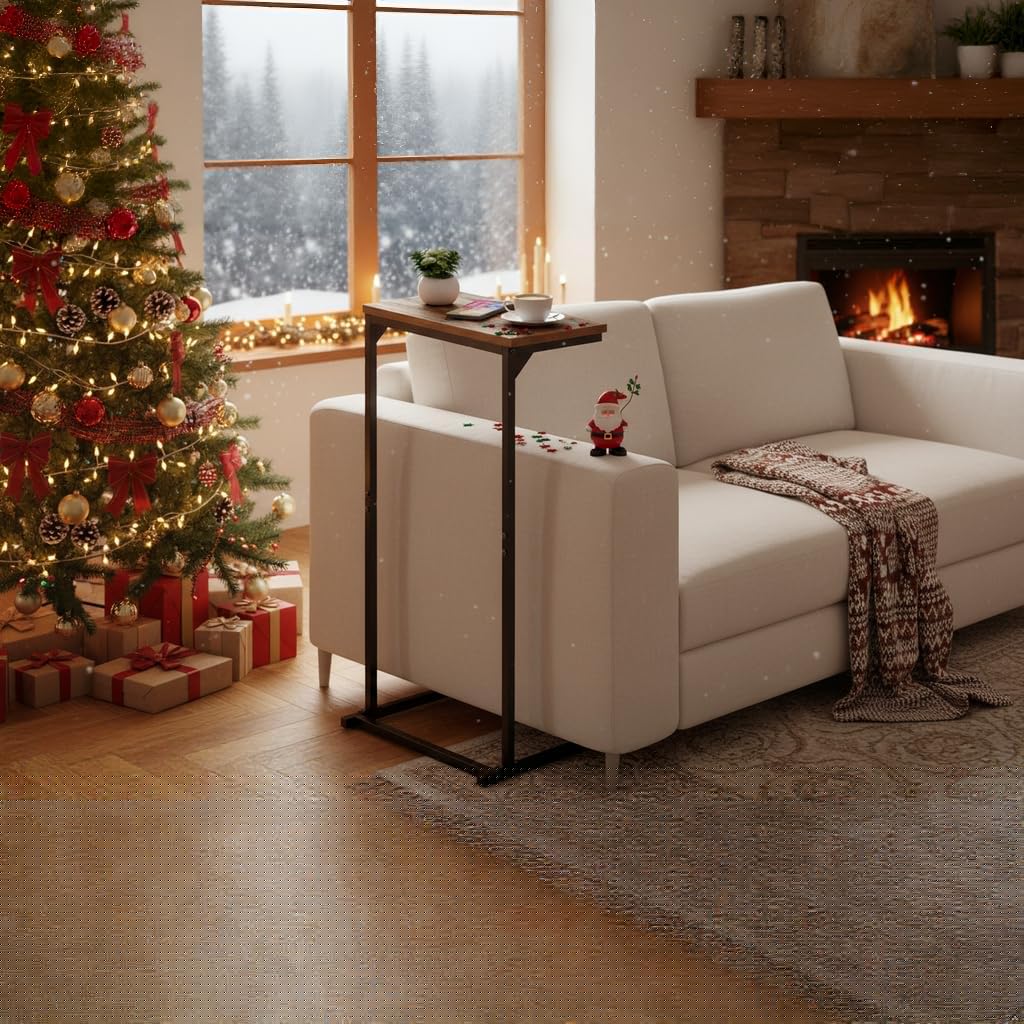 TUTOTAK C Shaped End Table, Tv Tray, Small Side Table, 28.7 inch Tall Couch Table, Tray Table, Sofa Table, Living Room, Bed Room, Brown TB01BB071