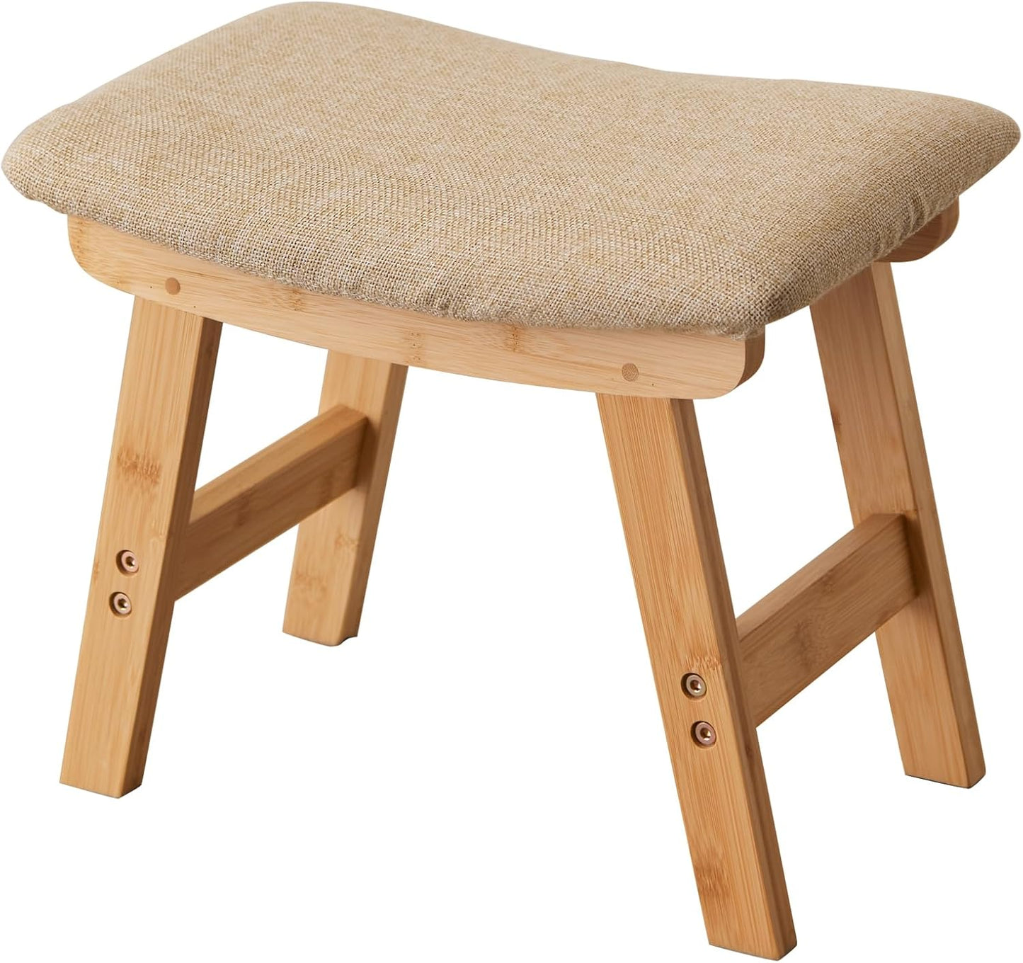 Foot Stool,Ottoman,Bamboo Small Sofa Foot Rest Under Desk,Extra Seating for Living Room, Bedroom and Kitchen (Natural Stool Legs - Beige Surface)