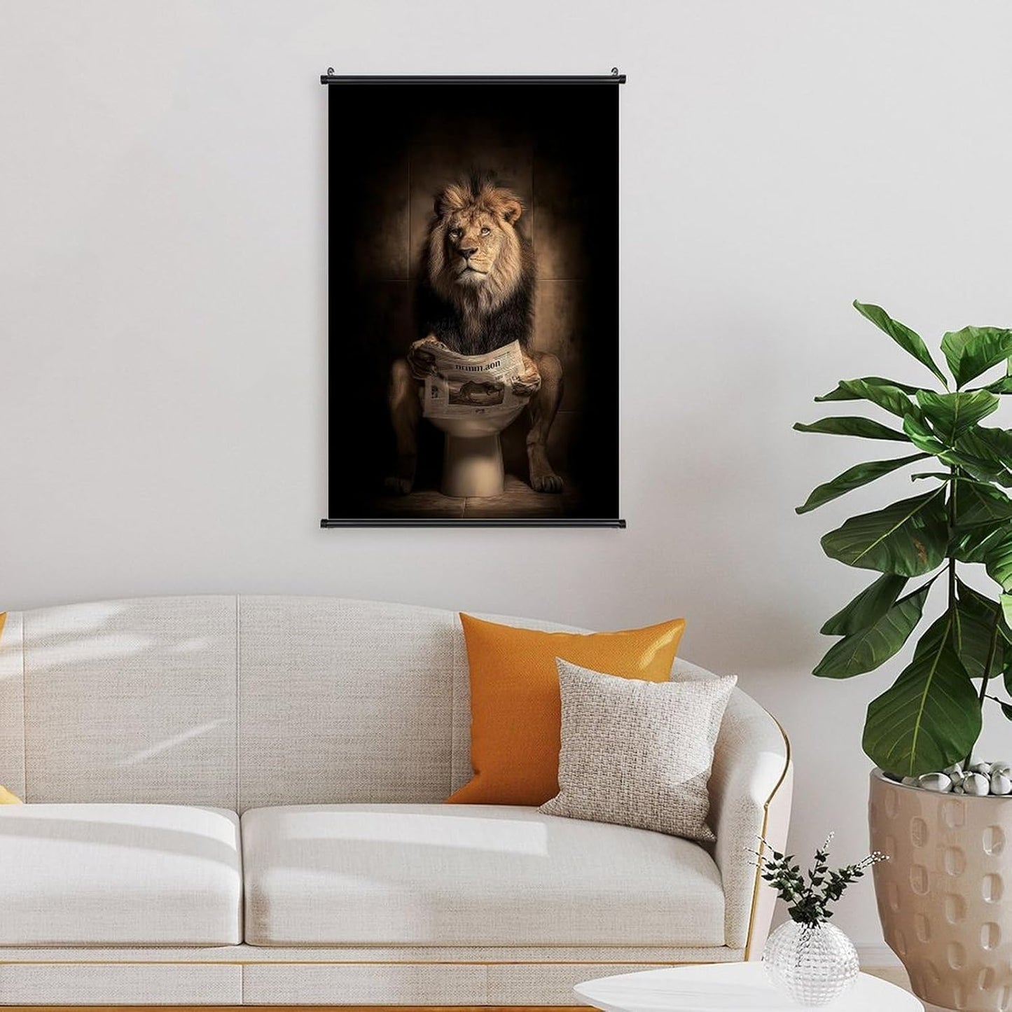 Rucatto An Abstract Art Poster Depicts A Lion Reading A Newspaper in A Toilet. Wall Art Paintings Canvas Wall Decor Home Decor Living Room Decor Aesthetic 12x18inch(30x45cm) Style