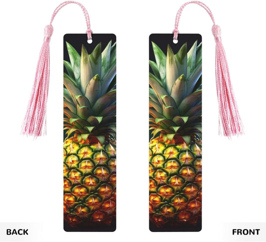 Pineapple Bookmarks Gifts for Women Men, Wooden Bookmarks for Book Lovers, Vintage Book Marks Ornaments with Tassel, Unique Personalized Reading Page Markers Pink