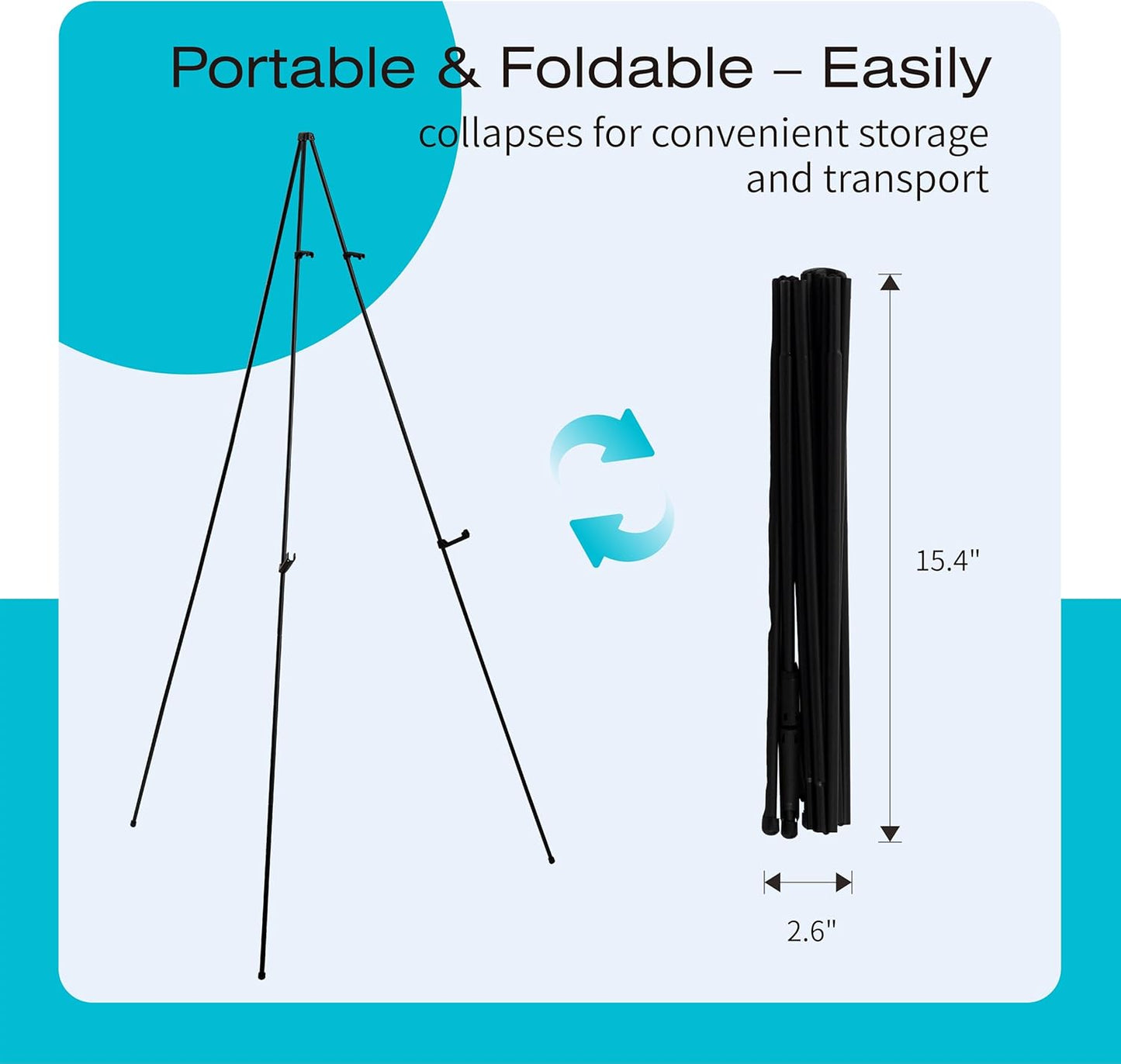Bianyo Upgraded Display Stand with Upper Cover & Carry Bag, Black/White Steel, 5 lb Capacity, Adjustable & Portable for Indoor/Outdoor Canvas, Posters & Boards (Black, Pack of 1)