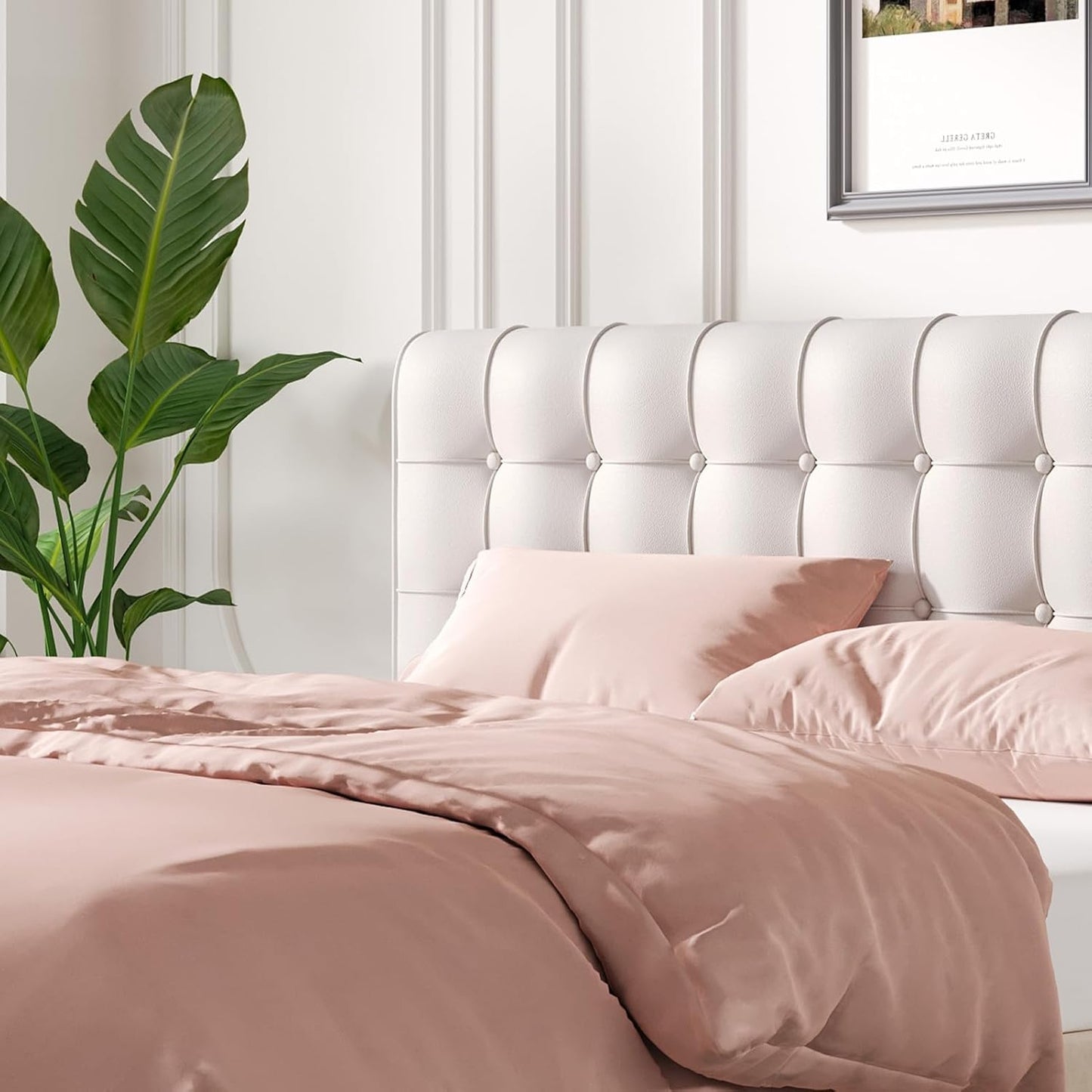 Twin Headboard, Tool-Free 60s Installation - 4" High-Density Foam Upholstered Headboard with Side Pockets, Non-Slip Linen Headboard for Dorm/Renter/Small Bedroom, Ivory Beige