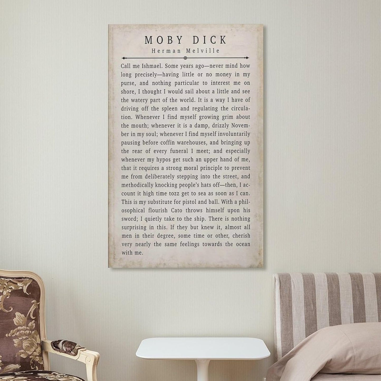 Moby Dick Quote Print Herman Melville Book Art Vintage Page Wall Art Literary Print for Home Or Office Unframed And Framed Classic Literature Decor for Book Lovers 12x18inch(30x45cm)