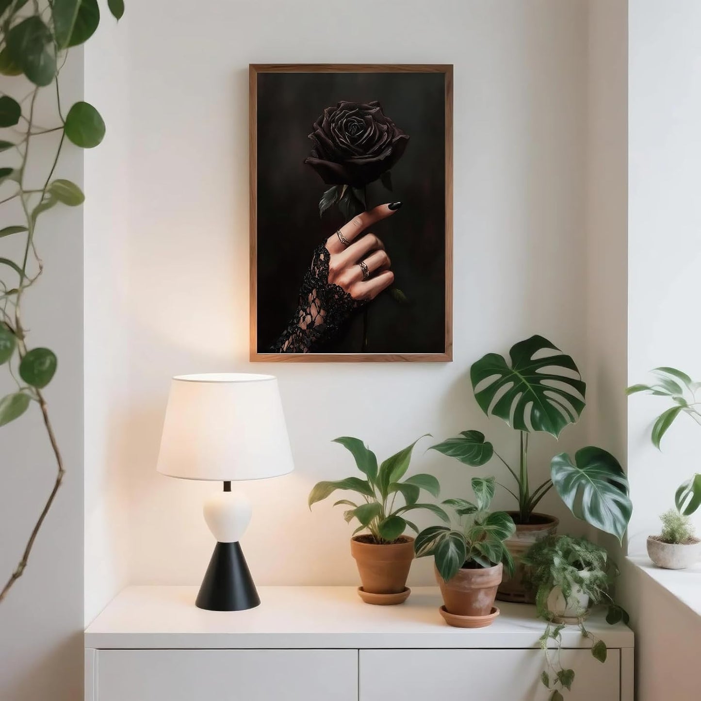 CDLJL Gothic Wall Art Romantic Wall Art Vintage PosterGothic Black Rose & Lace Hand 16X24inch Unframed Victorian Witchy Aesthetic Poster Dark Print for Gallery Living Room Bedroom Home Decoration