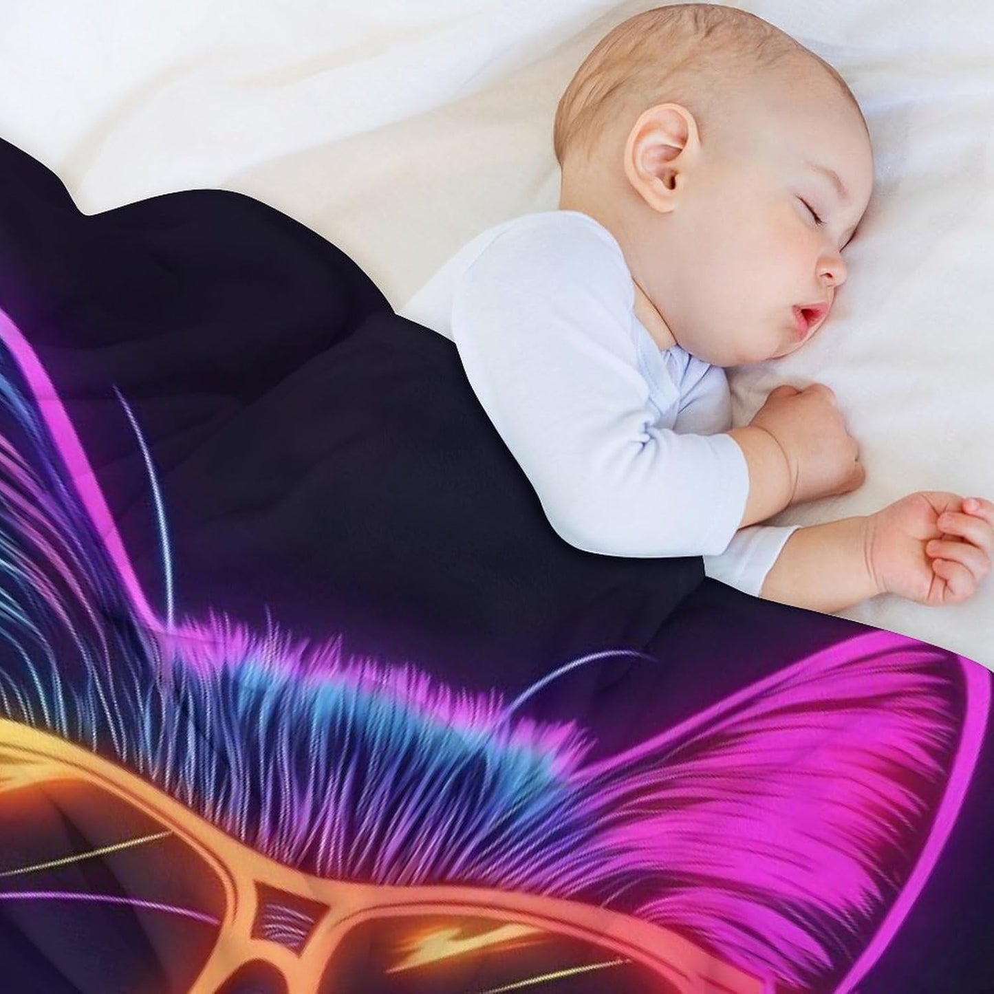 Rainbow DJ Cat Throw Blanket for Couch Bed Plush Cozy Fuzzy Flannel Blanket for All Season 30"x40"