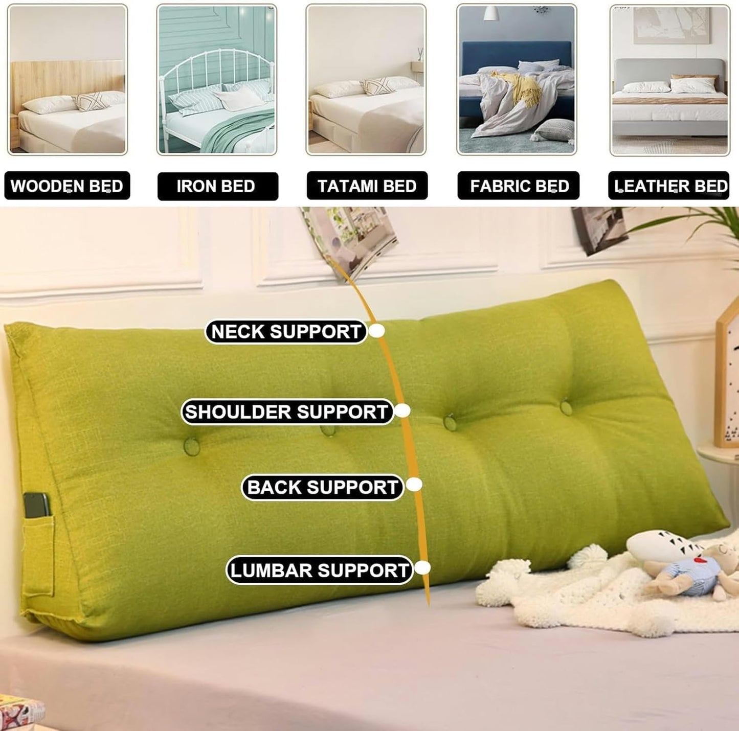 Triangular Headboard Pillows Adult Wedge Backrest,for Sitting Up in Bed Reading Pillow Large Bolster Day Bed Dorm Pillows with Removable Linen Cover