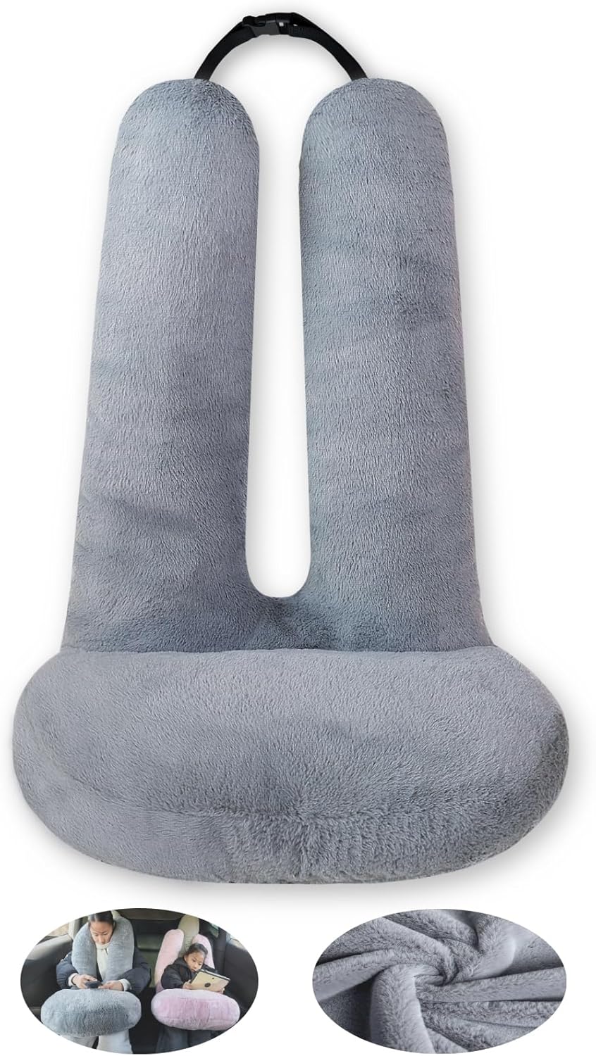 Travel Pillow Car Travel Sleep Support Pillow 2-in-1 Lap Pillow and Car Pillow with Neck and Body Support for Adults and Kids on Long Trips Kids Travel Pillow Gray