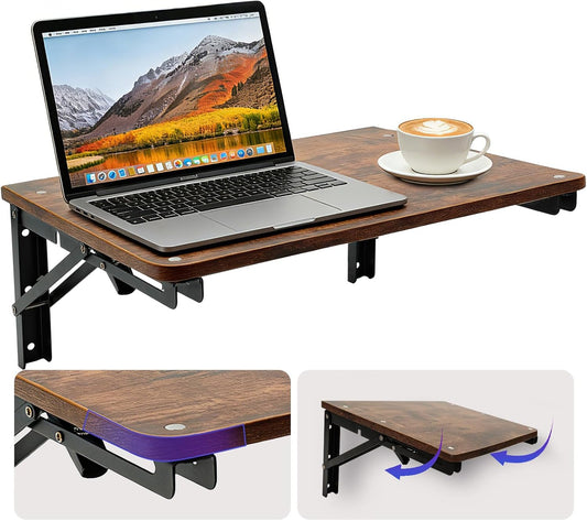 Wooden Folding Shelf Wall Mounted for Small Space, Wall Table for Living Room Bedroom Decor, Home Office Floating Fold Down Desk, Media Shelves with Heavy-Duty Brackets Holds Up to 30lbs, 16.5"*11.8"