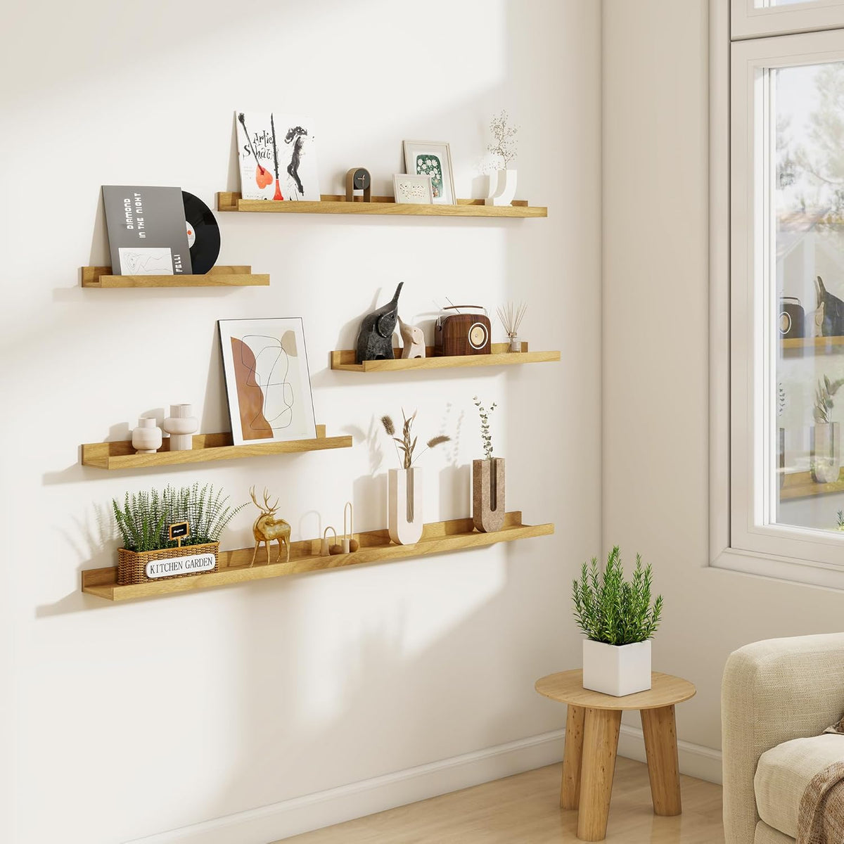 Floating Shelves for Wall Set of 6, 36 inch Picture Ledge Shelf Decor Storage, Wall Mounted Shelves for Living Room Bedroom Decor Books Photo Frames,Oak