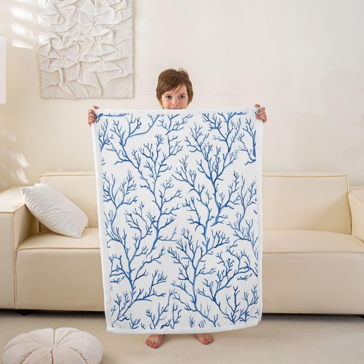 Feelyou Nautical Coastal Sherpa Throw Blanket for Couch Beach Ocean Coral Super Soft Cozy Fleece Blue Blanket for Winter, Plush Throw 40"x50" All Season