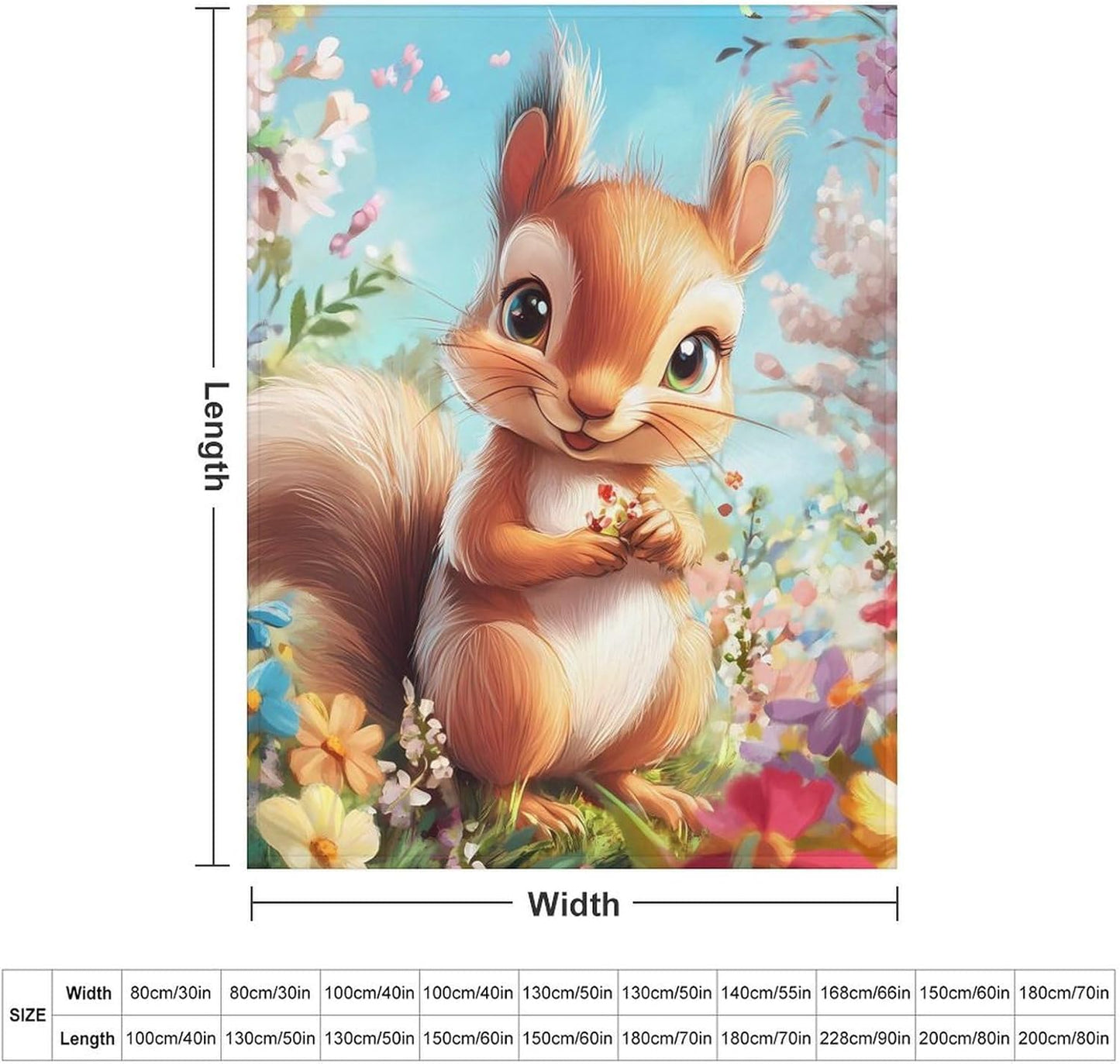 Cute Squirrel with Flowers Throw Blanket for Couch Bed Plush Cozy Fuzzy Flannel Blanket for All Season 60"x80"