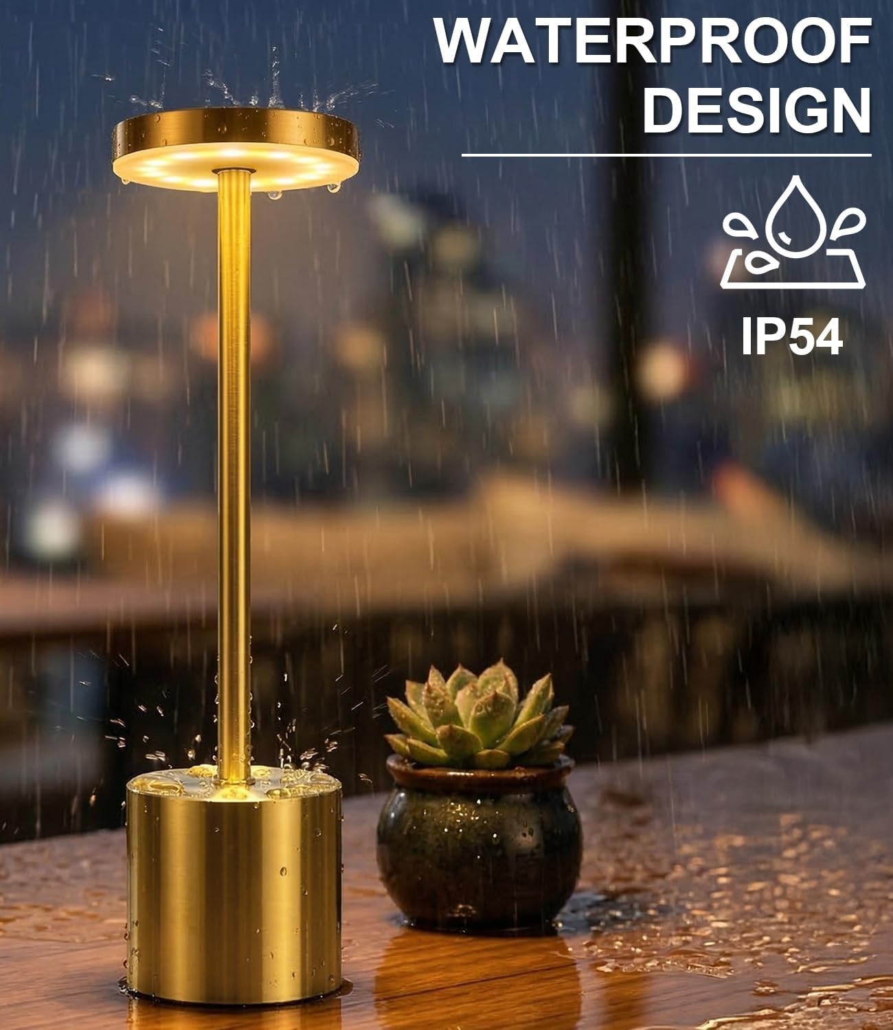 Cordless Table Lamp Set of 2, Gold 5000mAh Rechargeable Battery Operated Lamps, Wireless 3 Color Dimmable Touch Lamp Table Light for Restaurant Dining Patio Outdoor, Home Decor