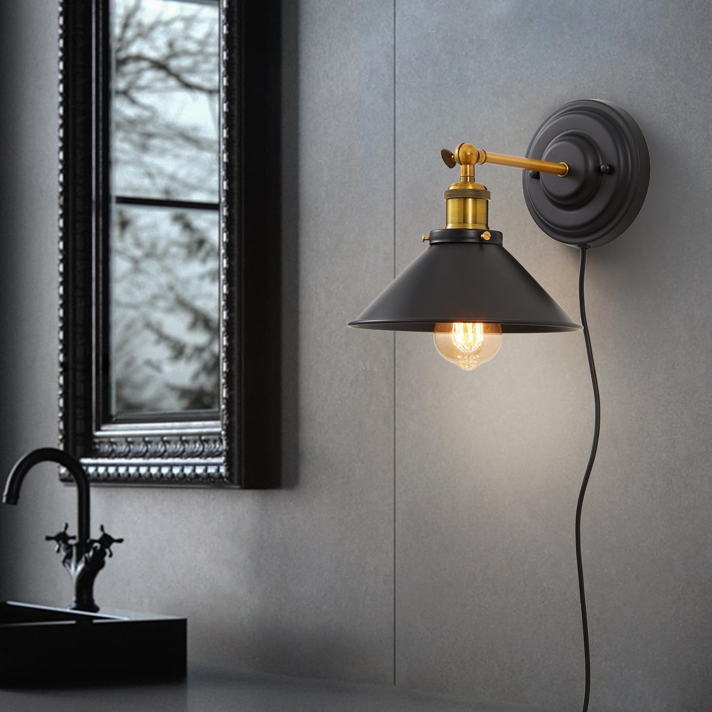 Lightess Plug in Wall Sconces Set of 2, Vintage Plug in Wall Light with 6FT On/Off Switch, Rotatable Mounted Lamps for Bedroom Living Room