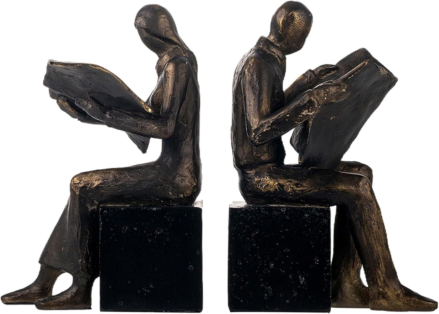 Lukitas Decorative Newspaper Reader Bookends, Heavy Duty Book Holder Non-Slip, Vintage Home Décor Accessories for Study Office Bookshelf, Bronze, Resin, 1Pair/2Piece 8''