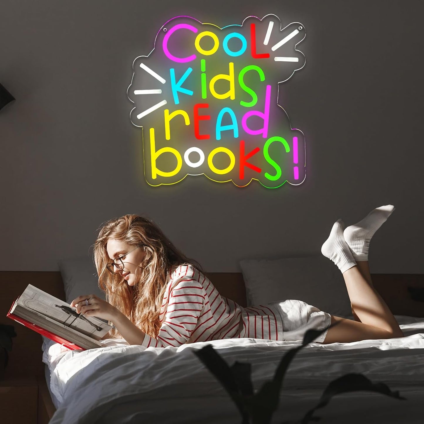 Cool Kids Read Books Neon Signs Classroom Encourage Neon Lights Wall Decor,Positive Affirmation Motivational Quote,GIft Art for Boys Girls Kids,Friends,Family-12.64 x 12.2 IN-USB Powered-Acrylic