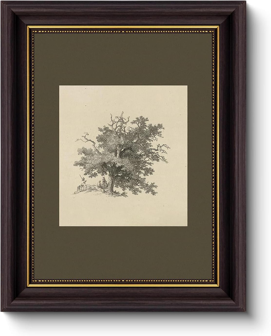 Myzoran Dark Brown Frame Vintage Tree Wall Art Prints, Farmhouse Tree Sketch Landscape Pictures Painting,Rustic Neutral Vintage Siege Green Artwork,for Bathroom Bedroom Gallery Home Decor(12" x 16")