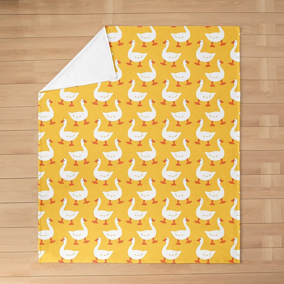 Erosebridal Farmhouse Animal Bed Blanket for Kids Child,White Yellow Goose Throw Blanket Baby 30x40 inch,Cartoon Duck Doodle Fleece Blanket,Rustic Wild Pet Flannel Blanket Living Room Decor