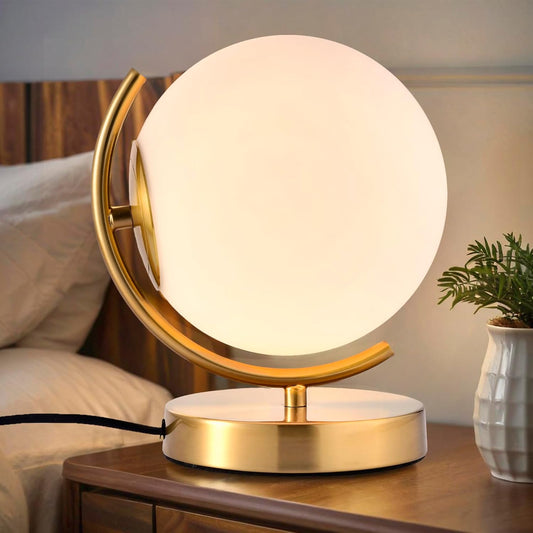 Gold Modern Globe Table Lamp with 7.1'' Glass Goble Shade Mid Century Table Lamps Desk lamp Metal Standing lamp for Bedroom Living Room Office