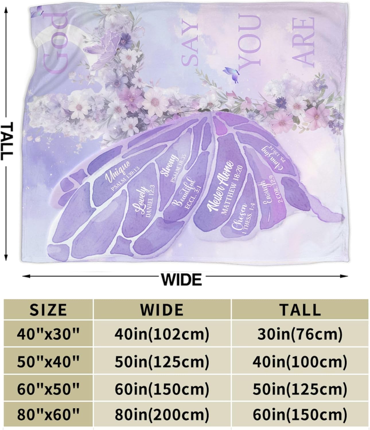 Christian Gifts for Women, Inspirational Faith Blanket, Spiritual Throw Blanket for Adults, Birthday Gifts for Mom, Sister, Friend, Daughter, Christian Butterfly Blanket (Purple 2, 60*50inch)