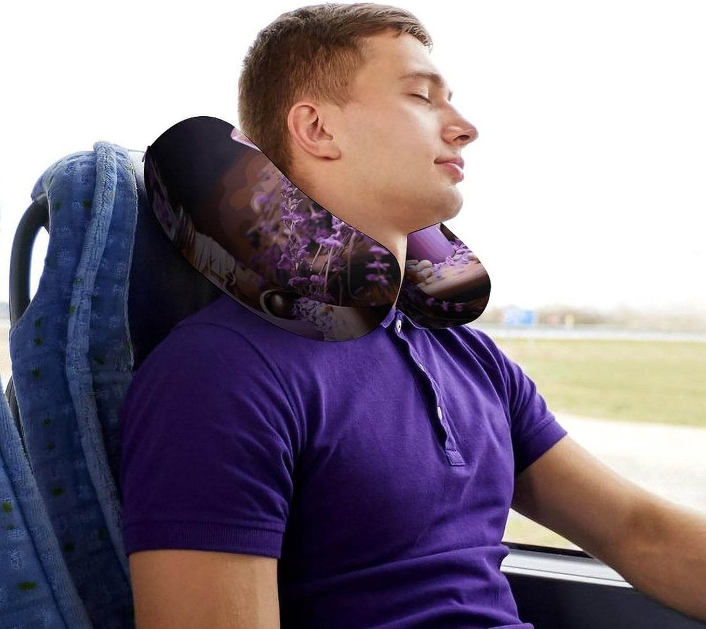 Purple Lavender with Candles Neck Pillow Memory Foam U Shaped Pillows Portable Pillows for Shoulder Travel Head Support Pillow with Concealed Zipper for Airplane Car Home Office