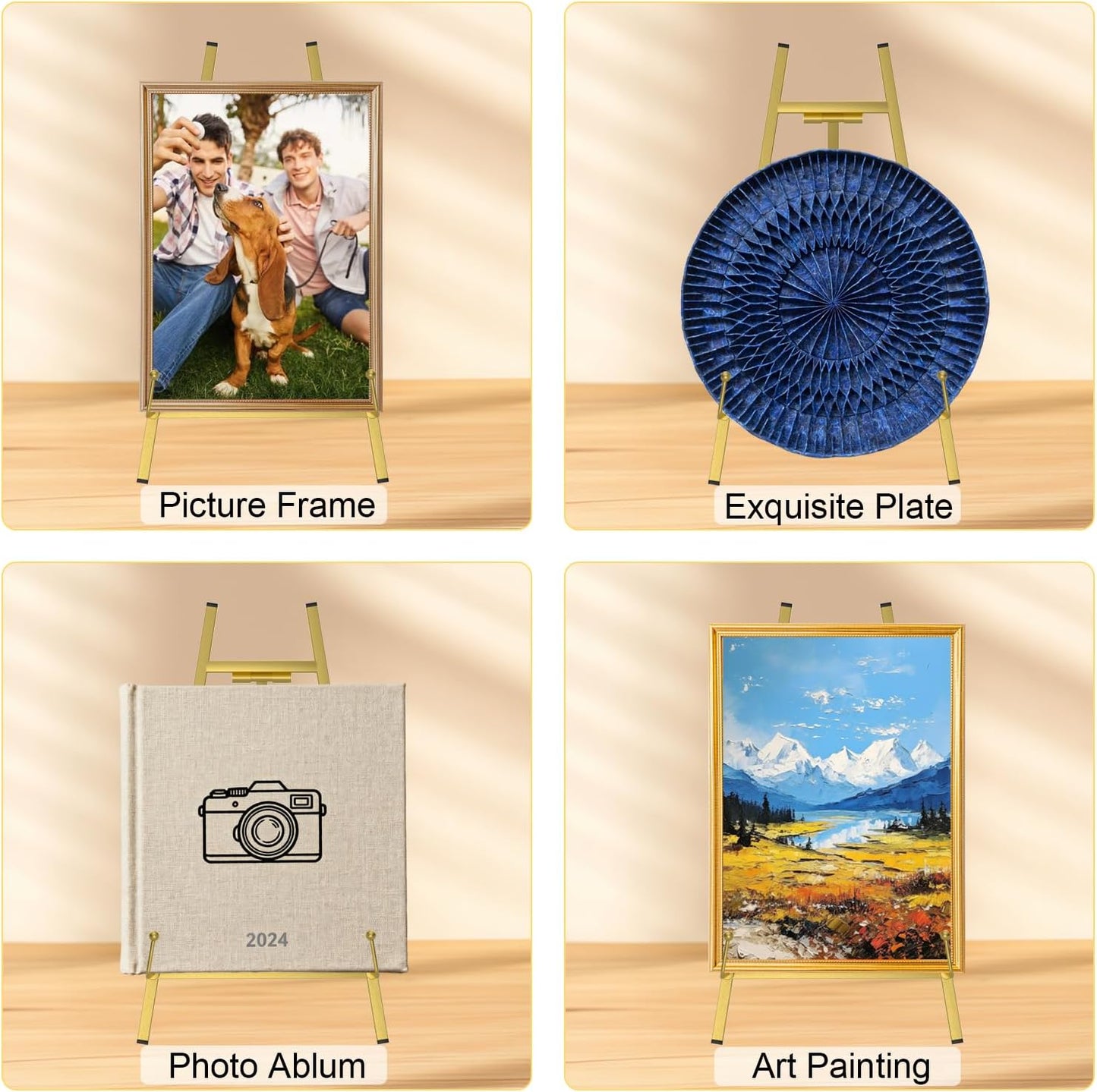 16" Large Metal Tabletop Easel Gold Table Top Easel Picture Stand Mirror Table Top Easels for Display Photo Frame Heavy Duty Plate Art Display Stand for Sign Tabletop Wedding Frame Stands