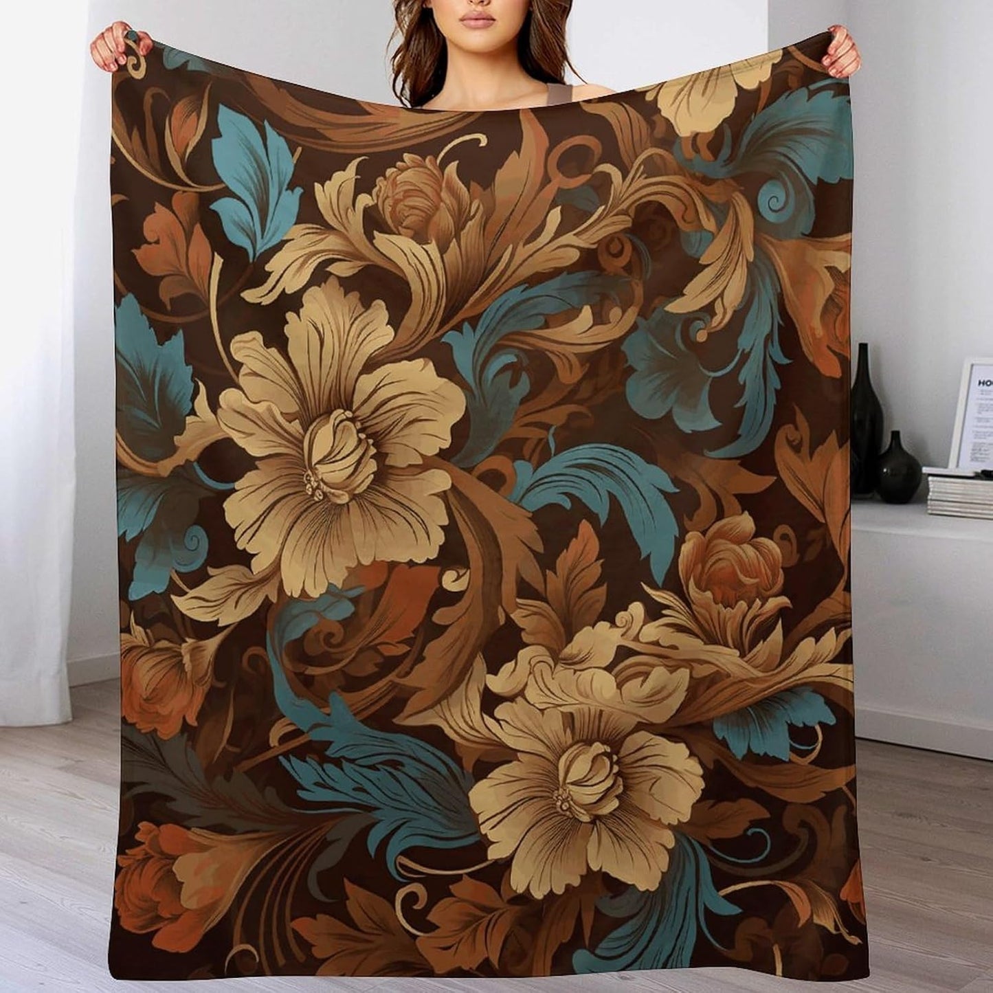 Set of Ornate Floral Blanket Super Soft Lightweight Throw Blanket Cute Cozy Warm Bed Blanket Decorative Fuzzy Blanket All-Season Home Decor Gift for Sofa Couch Living Room 40"*50" （100 * 130cm）