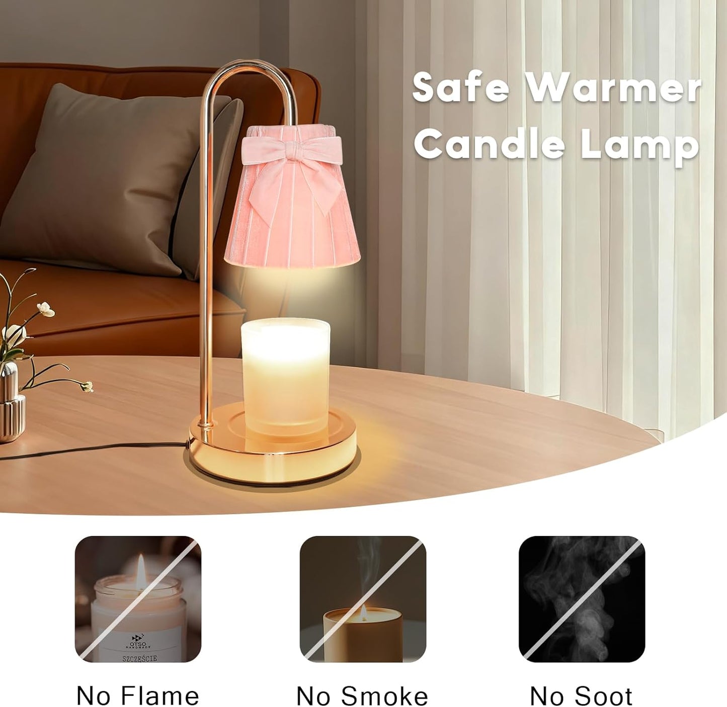 Pink Candle Warmer Lamp with Timer Dimmer Cute Coquette Bow Table Lamp Modern Decorative Bedside Light Valentine's Day Birthday Gifts Idea for Women Mom House Warming New Home Bedroom Decor