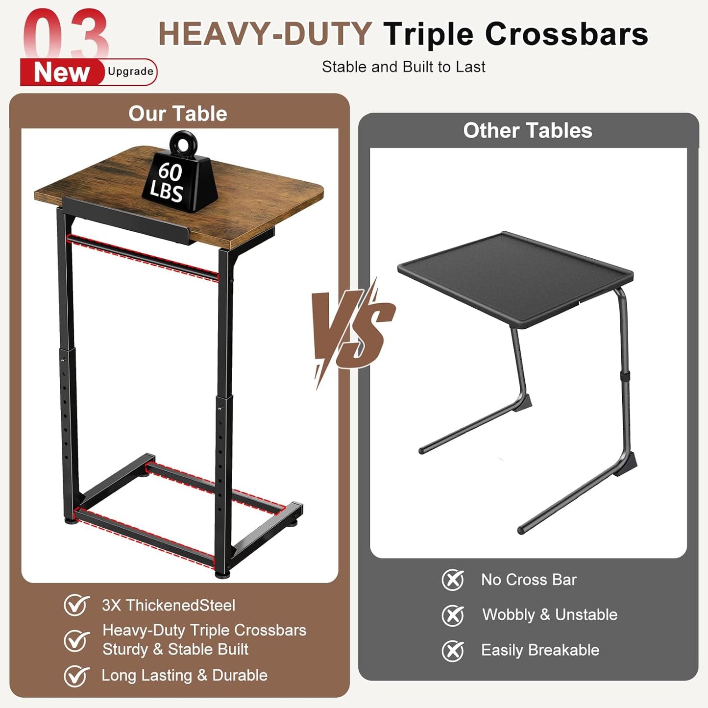 Tv Tray Table Set of 2, Living Room Table Sets 8-Level Adjustable Height Couch Side Table,90° Tilt Angle foldable End Table,Laptop Table with Phone & Tablet Slot Dinner Tray Desk for Recliner/Sofa/Bed
