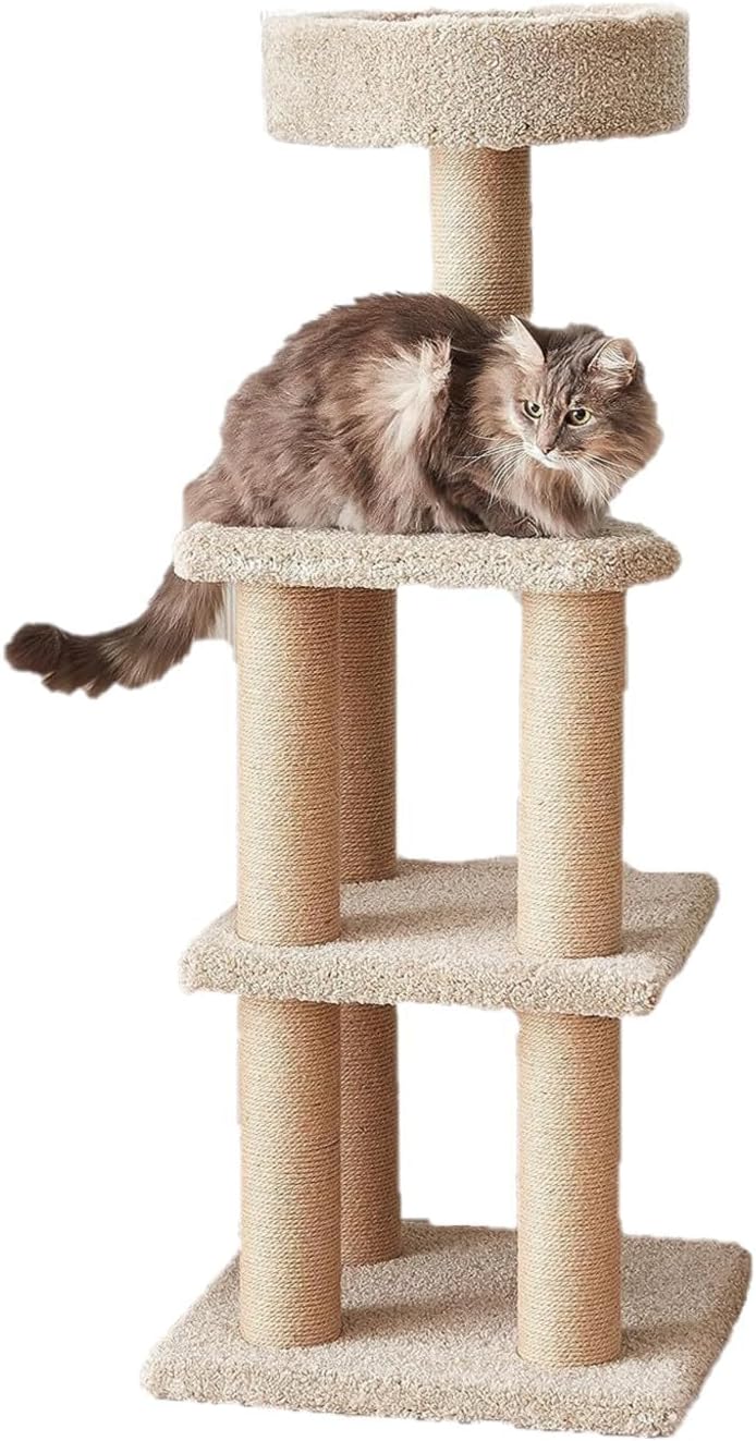 Amazon Basics Cat Tree Tower - Multi-Level Climbing Activity Center for Indoor Cats & Kittens with Scratching Posts, Platform, Jute Rope, Large (45.9"H), Beige