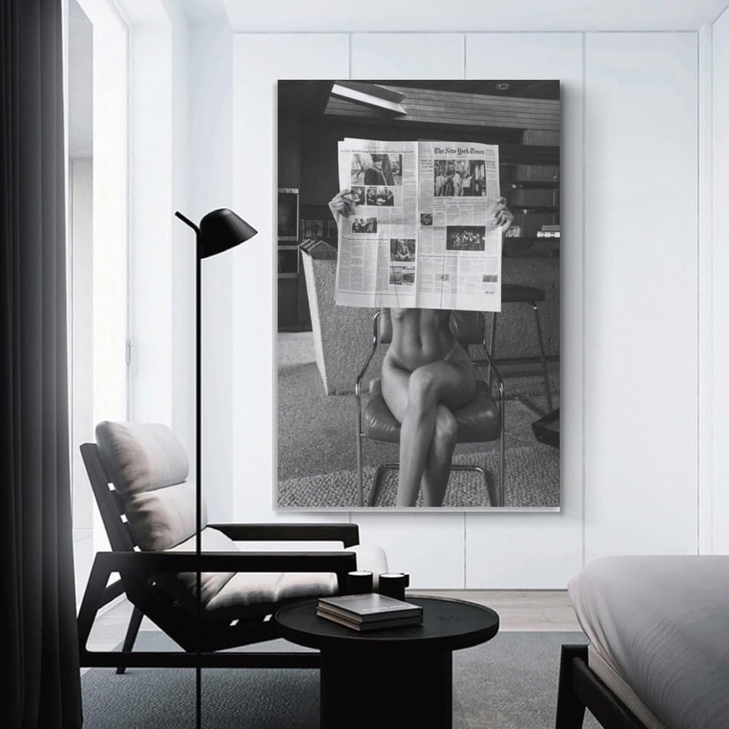 Modern Black And White Wall Art Poster, Woman Reading Art Poster, Man Reading Newspaper Poster Poster Decorative Painting Canvas Wall Art Living Room Posters Bedroom Painting 16x24inch(40x60cm)