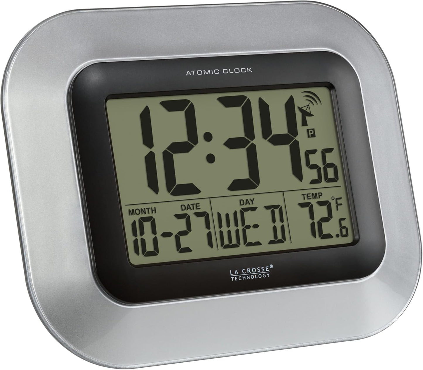 La Crosse Technology WT-8005U-S Atomic Digital Wall Clock with Indoor Temperature, Silver