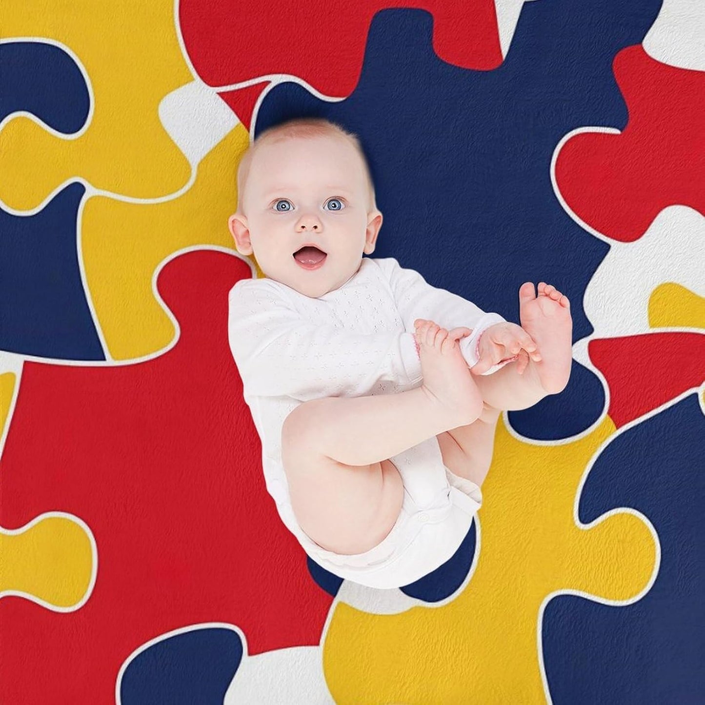 Autism Awareness Puzzle Throw Blanket for Couch Bed Plush Cozy Fuzzy Flannel Blanket for All Season 66"x90"
