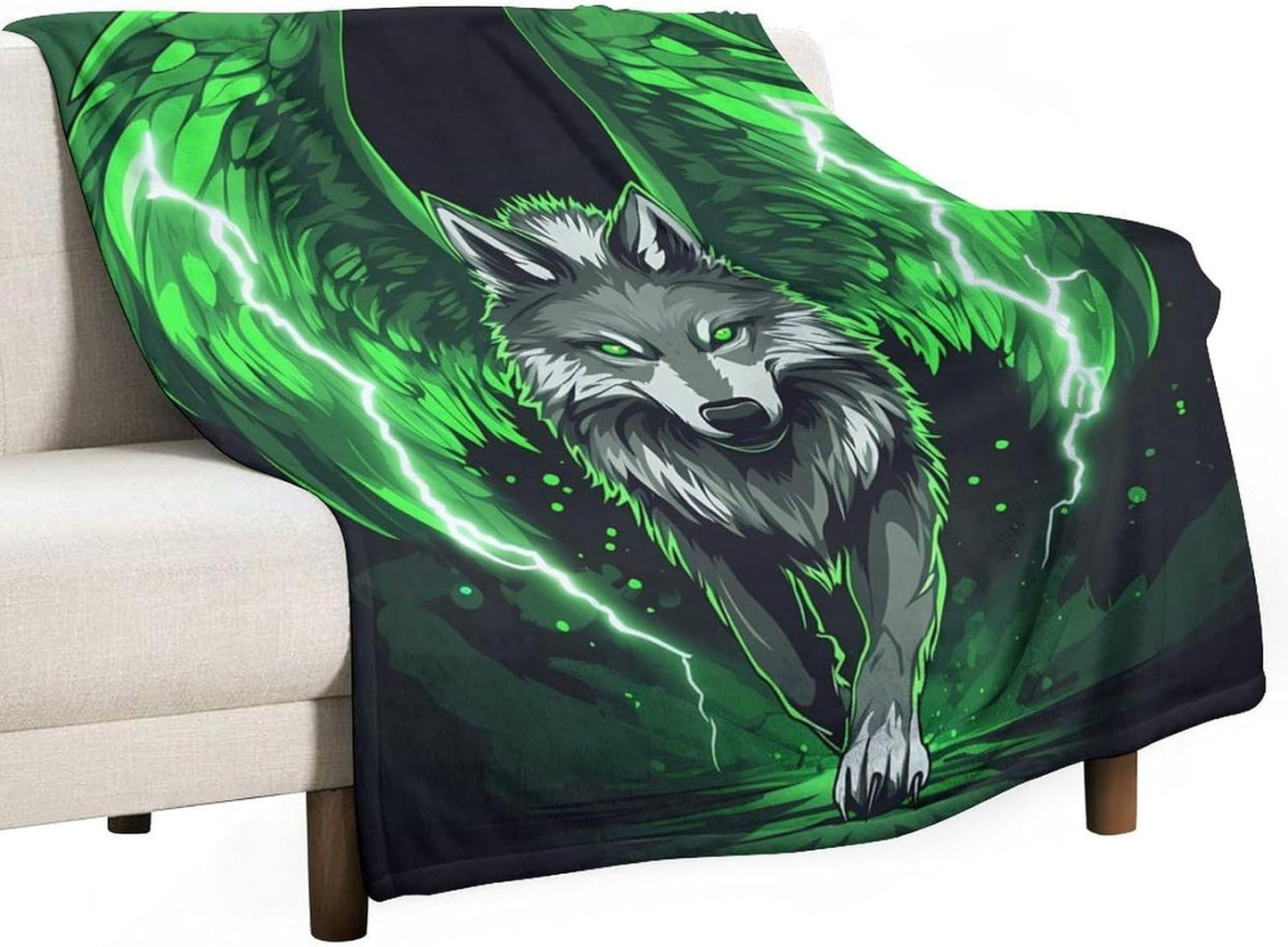 Wolf with Wing Throw Blanket for Couch Bed Plush Cozy Fuzzy Flannel Blanket for All Season 70"x80"