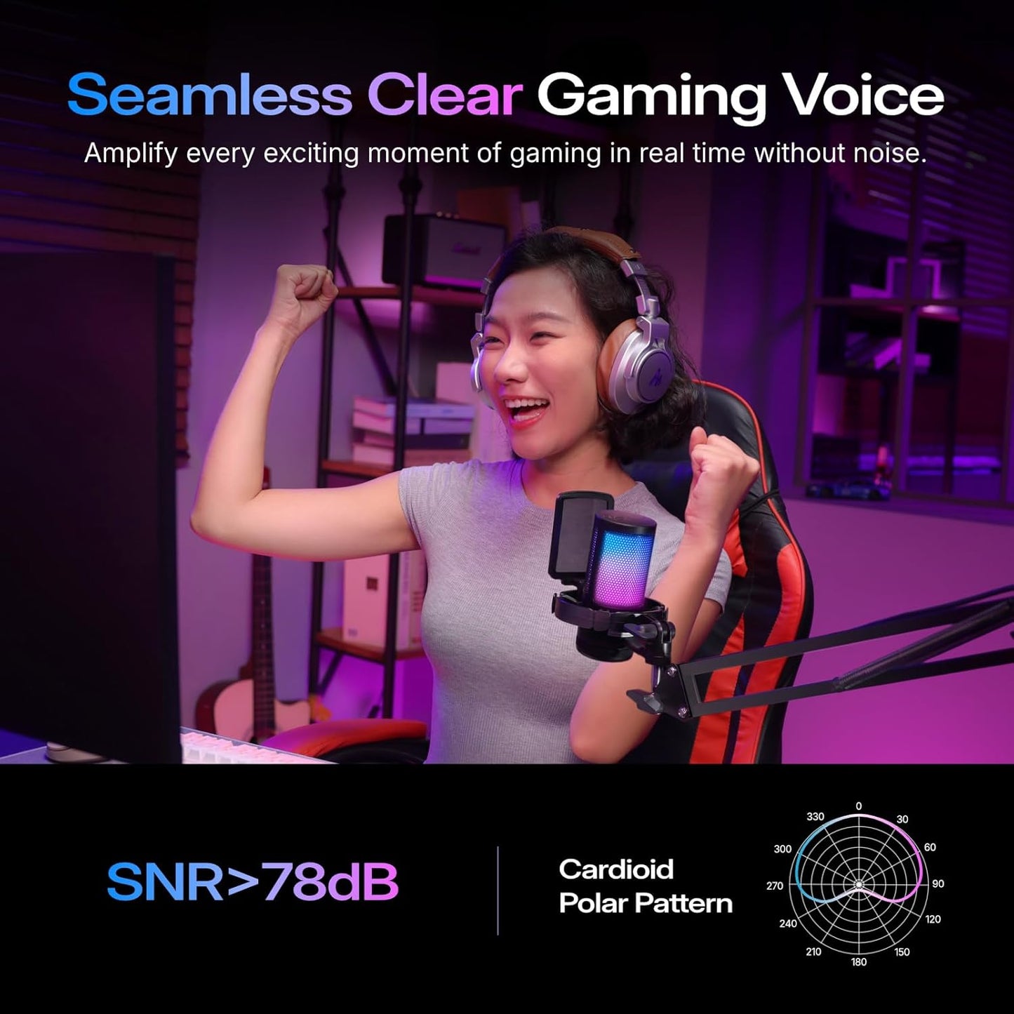 MAONO USB Gaming Microphone for PC, Noise Cancellation Condenser Mic with RGB Lights, Mute, Gain for Streaming, Recording, Podcast, Chat, Twitch, YouTube, Discord, Computer, PS5, PS4, GamerWave