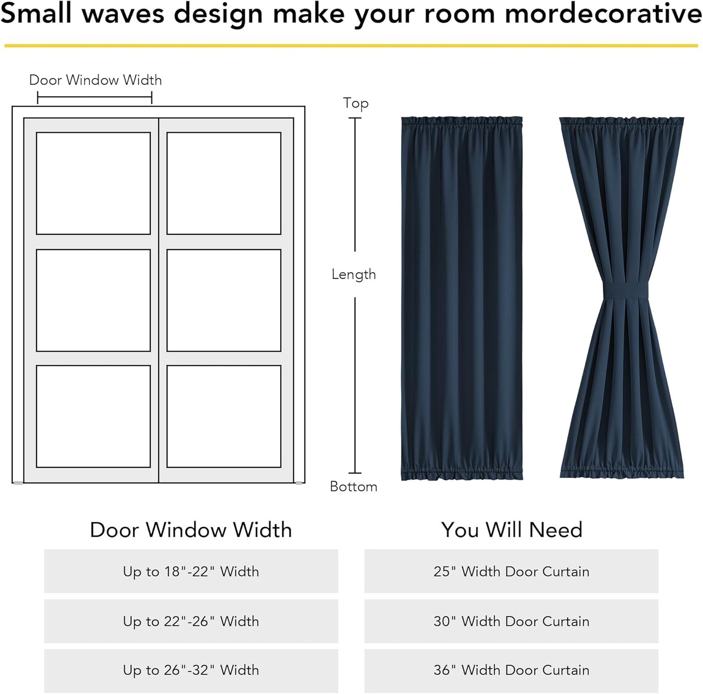 NICETOWN 100% Blackout Door Curtain Thermal Insulated Privacy Curtain for French Front Door with Adjustable Tieback, Room Darkening Window Covering for Kitchen, W30 x L72, 1 Panel, Navy