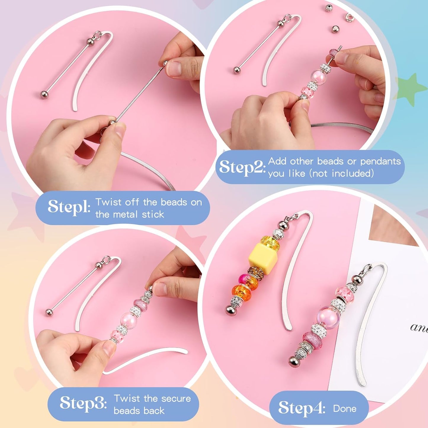 20 Pcs Beadable Bookmarks DIY Metal Blank Bar Bookmark for Beads Modern Bead Craft Jewelry Pendant Charm Gift for Book Lovers Student Teacher Office Supplies(Silver)