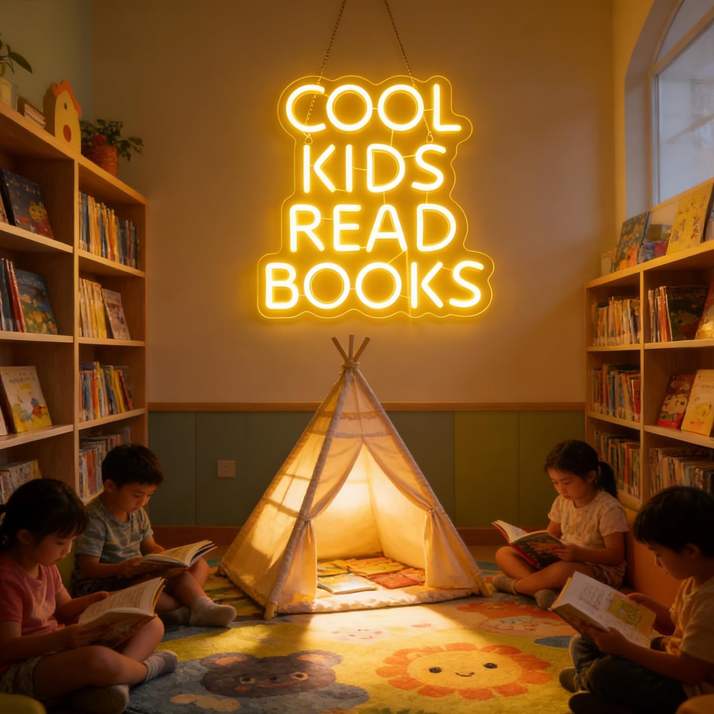 Cool Kids Read Books Neon Sign, Book Store Wall Decor Kid's Room Game Room School Classroom Wall Art Decor, Bookish LED Sign, Bookworm Reader Club Wall Decor Christmas Birthday Gifts(Warm white)