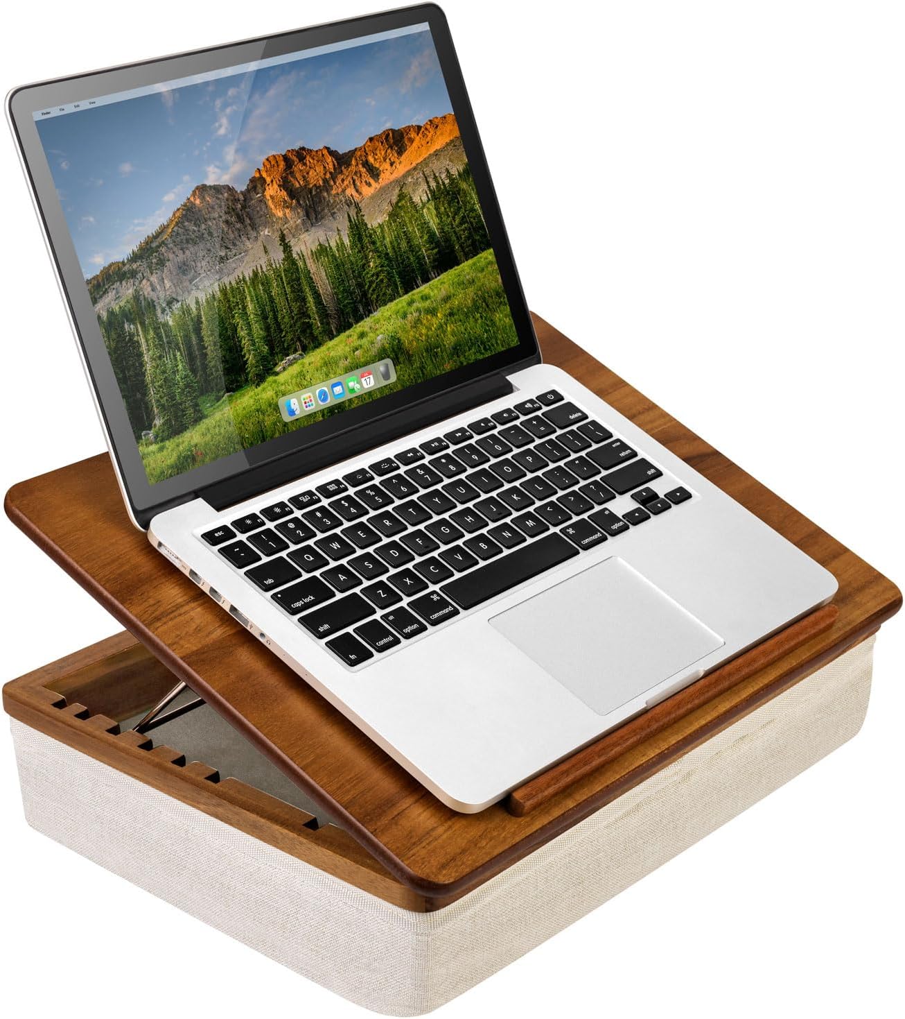 ROSSIE Home Acacia Wood Easel Lap Desk – Adjustable 7-Level Laptop Stand & Portable Workstation with Open Storage – Fits 15.6” Laptops – Java – Style No. 76501