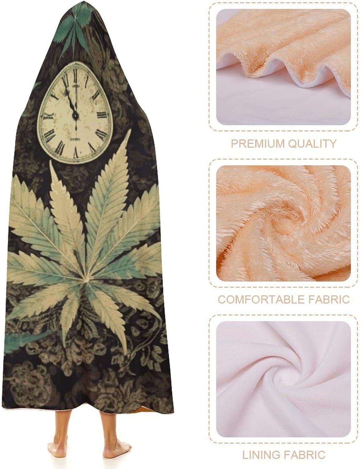 A Puff in Time Weed Marijuana Wearable Hoodie Blanket for Women Men Fleece Blanket with Hood Oversized Warm Cozy Gifts