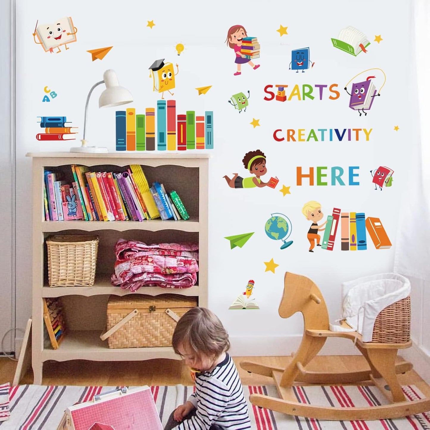wondever Reading Corner Wall Stickers Books Kids Inspirational Educational Quote Peel and Stick Wall Art Decals for Baby Nursery School Corner Classroom