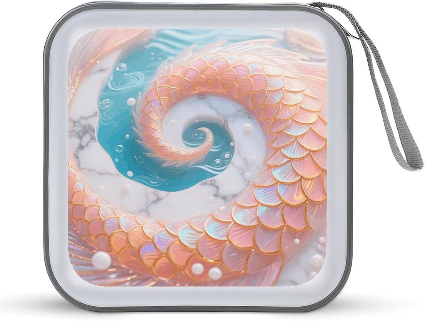 Mermaid Fish Scales Marble CD Case Portable Zipper CD Case 40 Capacity Hard Plastic DVD Cases Holder Large Storage Disc Wallet Bag for Car Home Travel DVD Collection Bag
